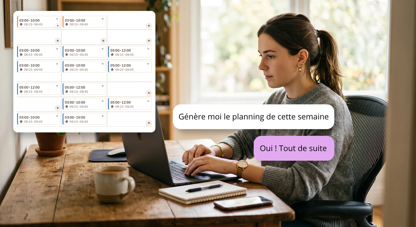 Écran de génération de planning dans Bliipz