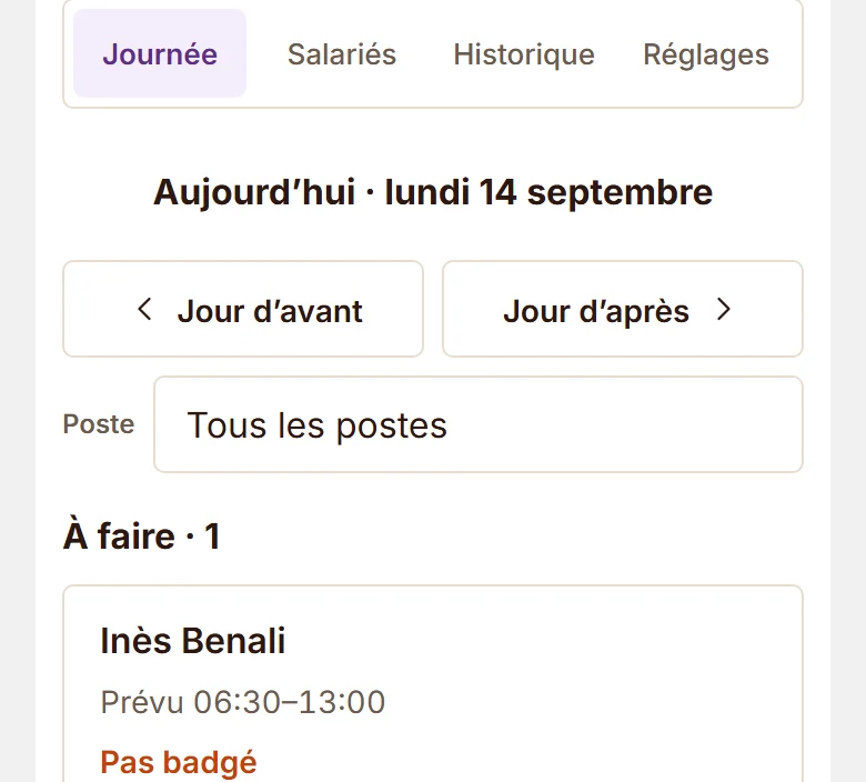 La journée de la badgeuse sur un téléphone