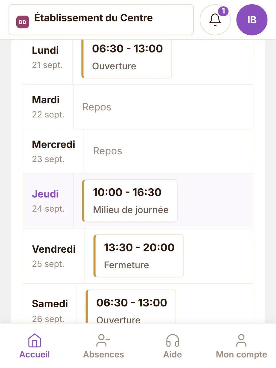 La semaine publiée sur le téléphone d’une salariée, jour par jour