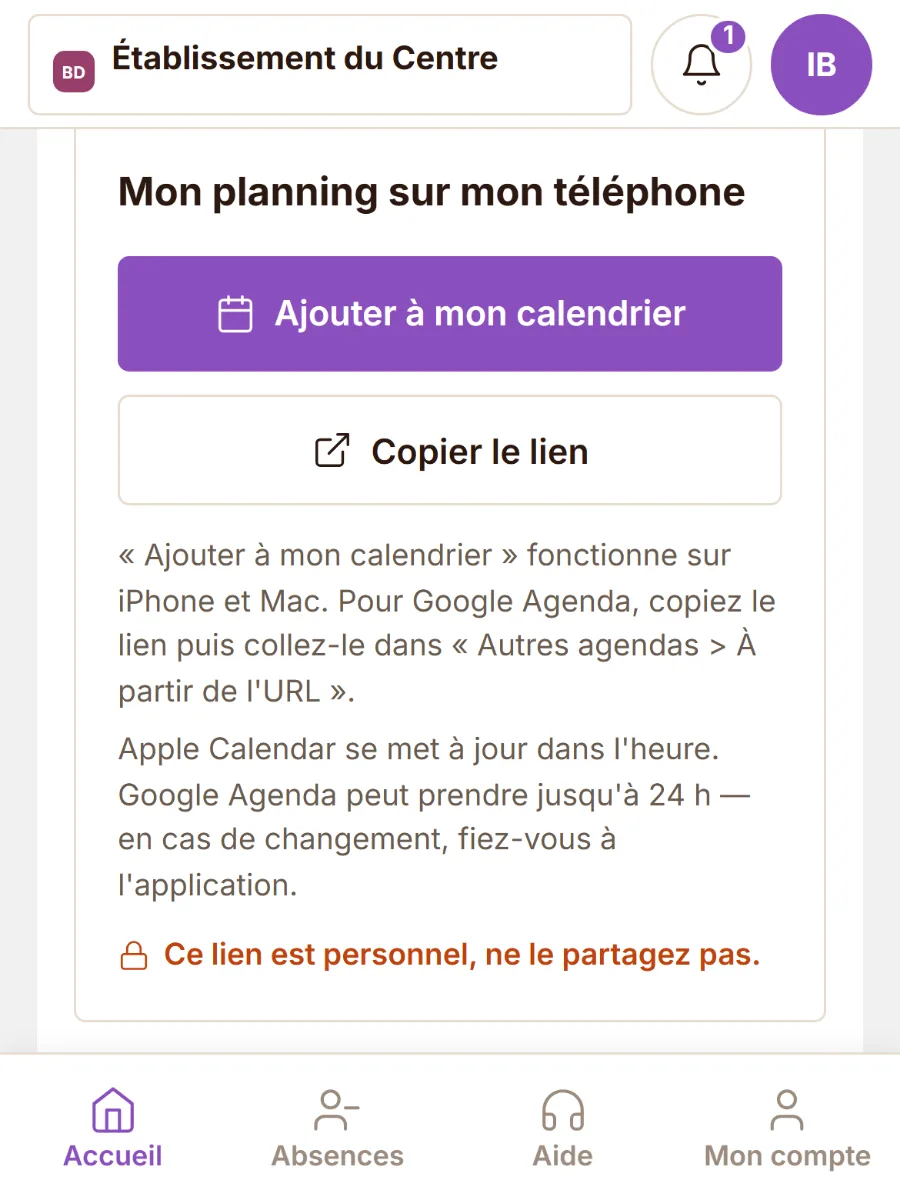 Ajouter son planning au calendrier de son téléphone